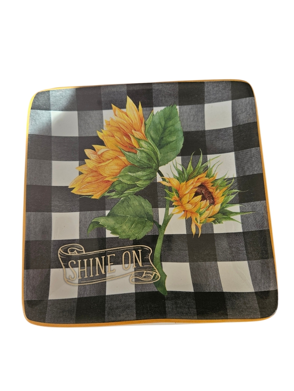 Nancy Mink Sunflower 'Shine On' Decorative Plate - Black & White Buffalo Check